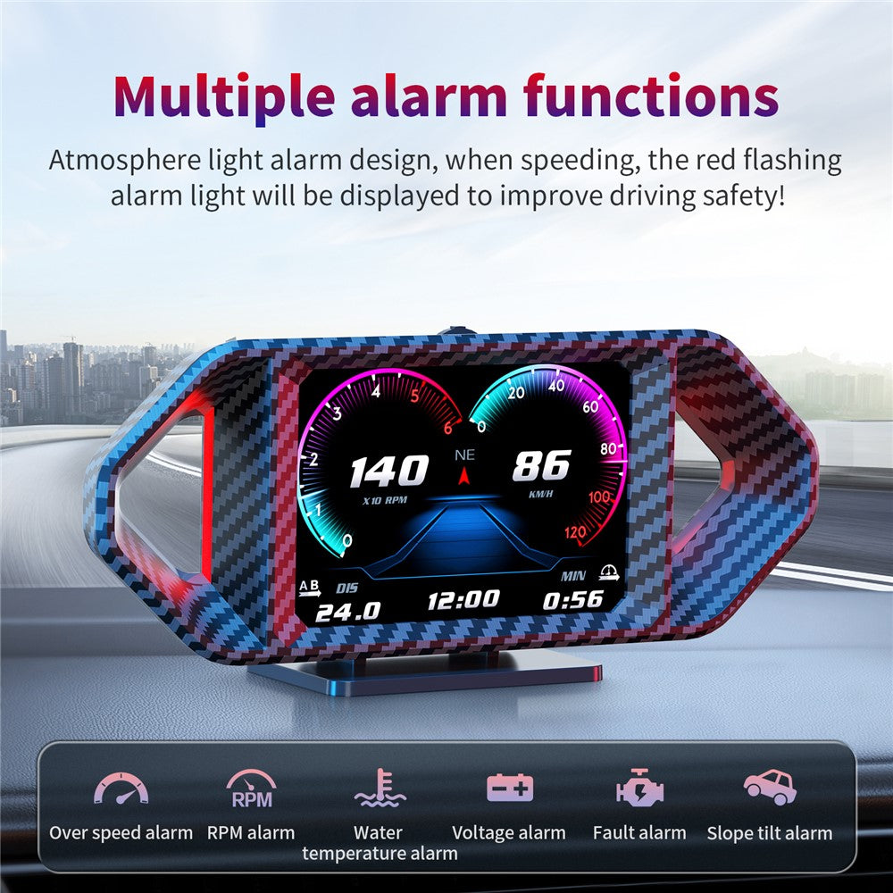 P26 Car HUD OBD GPS Head-Up Display LCD Speedometer with RPM Fuel Consumption and Slope Meter