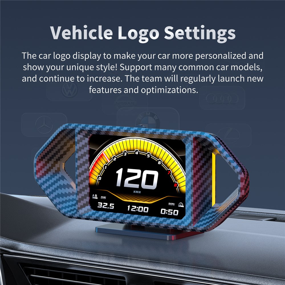 P26 Car HUD OBD GPS Head-Up Display LCD Speedometer with RPM Fuel Consumption and Slope Meter