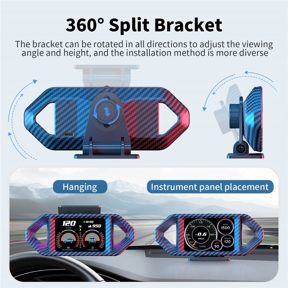 P26 Car HUD OBD GPS Head-Up Display LCD Speedometer with RPM Fuel Consumption and Slope Meter