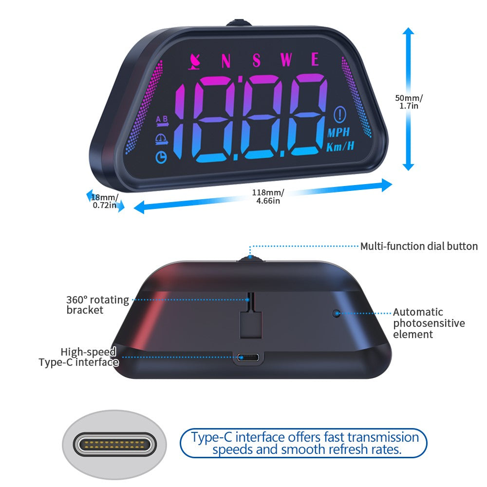 G23 GPS HUD Head-Up Display Universal Car Speedometer with Compass Altitude Auto On / Off