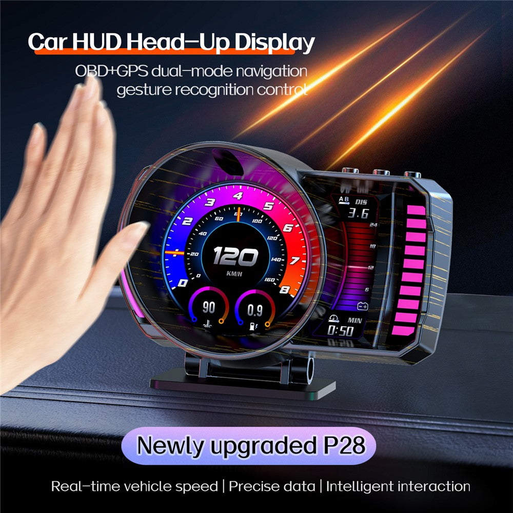 P28 3,5 tommer LCD OBD2+GPS dobbelt system bil HUD Head-Up Display med RGB-stemningslys