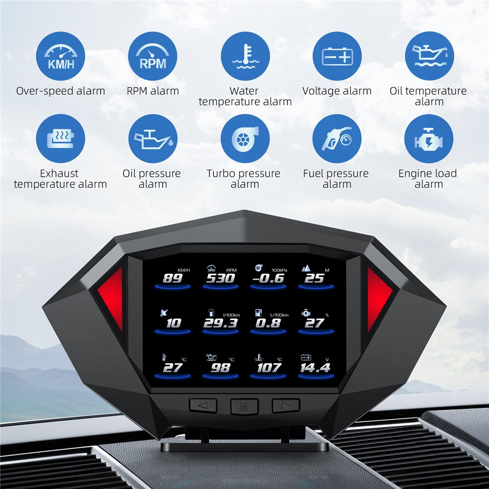 P1 3.5 inch LCD Car HUD Head Up Display Speed Detector Slope Meter Plastic OBD2+GPS Smart Driving Computer