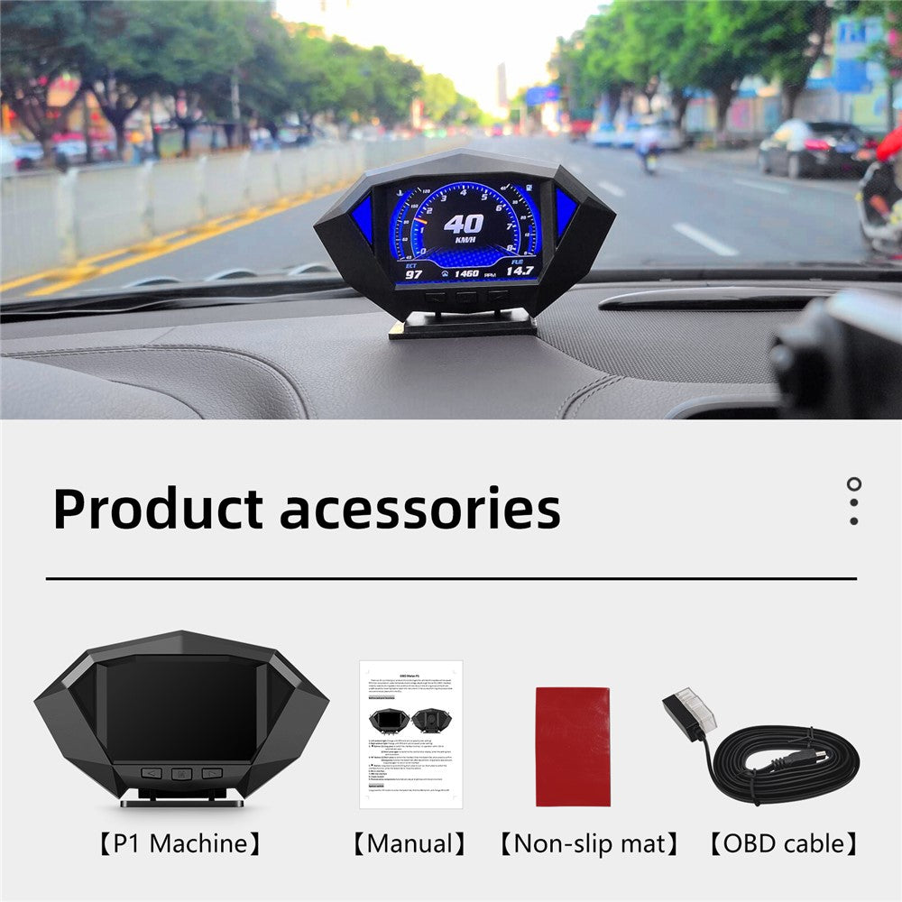 P1 3.5 inch LCD Car HUD Head Up Display Speed Detector Slope Meter Plastic OBD2+GPS Smart Driving Computer
