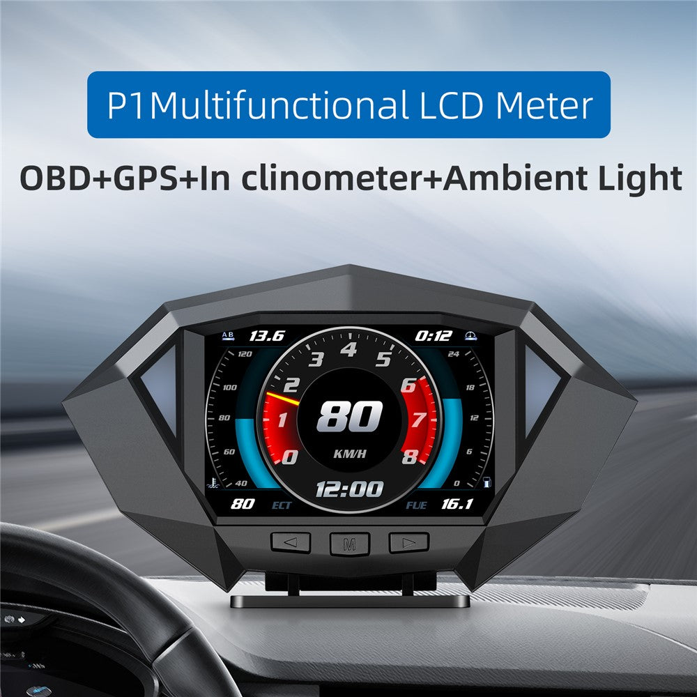 P1 3.5 inch LCD Car HUD Head Up Display Speed Detector Slope Meter Plastic OBD2+GPS Smart Driving Computer