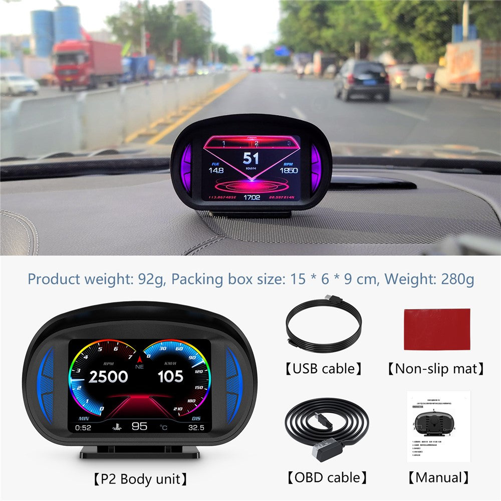P2 OBD LCD-display smart køreenhed + diagnoseværktøjer + hældningsmåler til biler/køretøjer