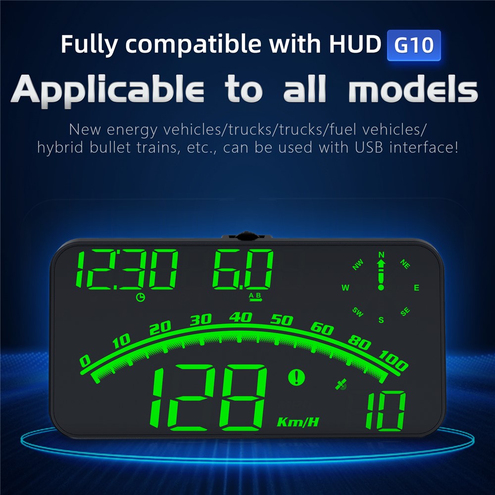 G10 GPS Head-Up Display 16:9 Large Screen HUD with 2 Alarm Function Support 360° Rotating
