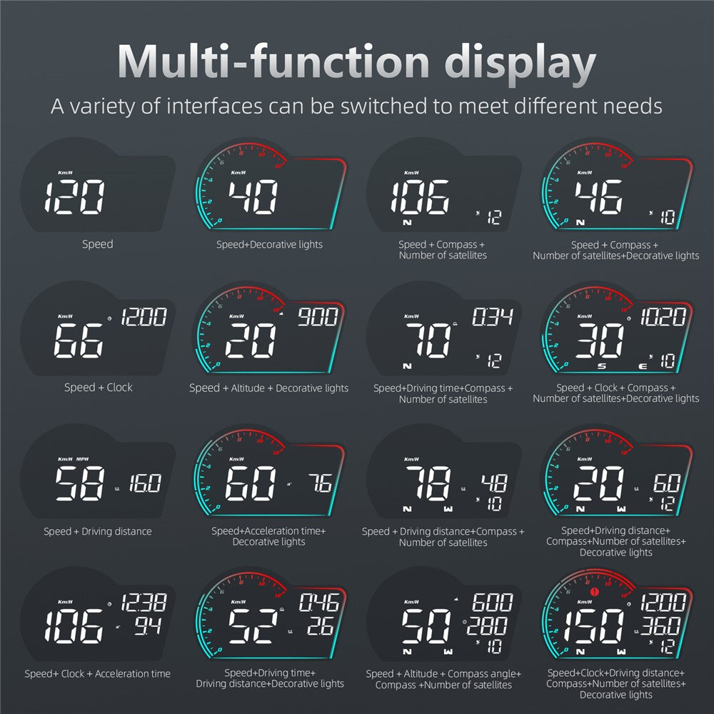 G16 Head Up Display Auto Speedometer Digital Odometer Alarm Reminder GPS HUD Gauge