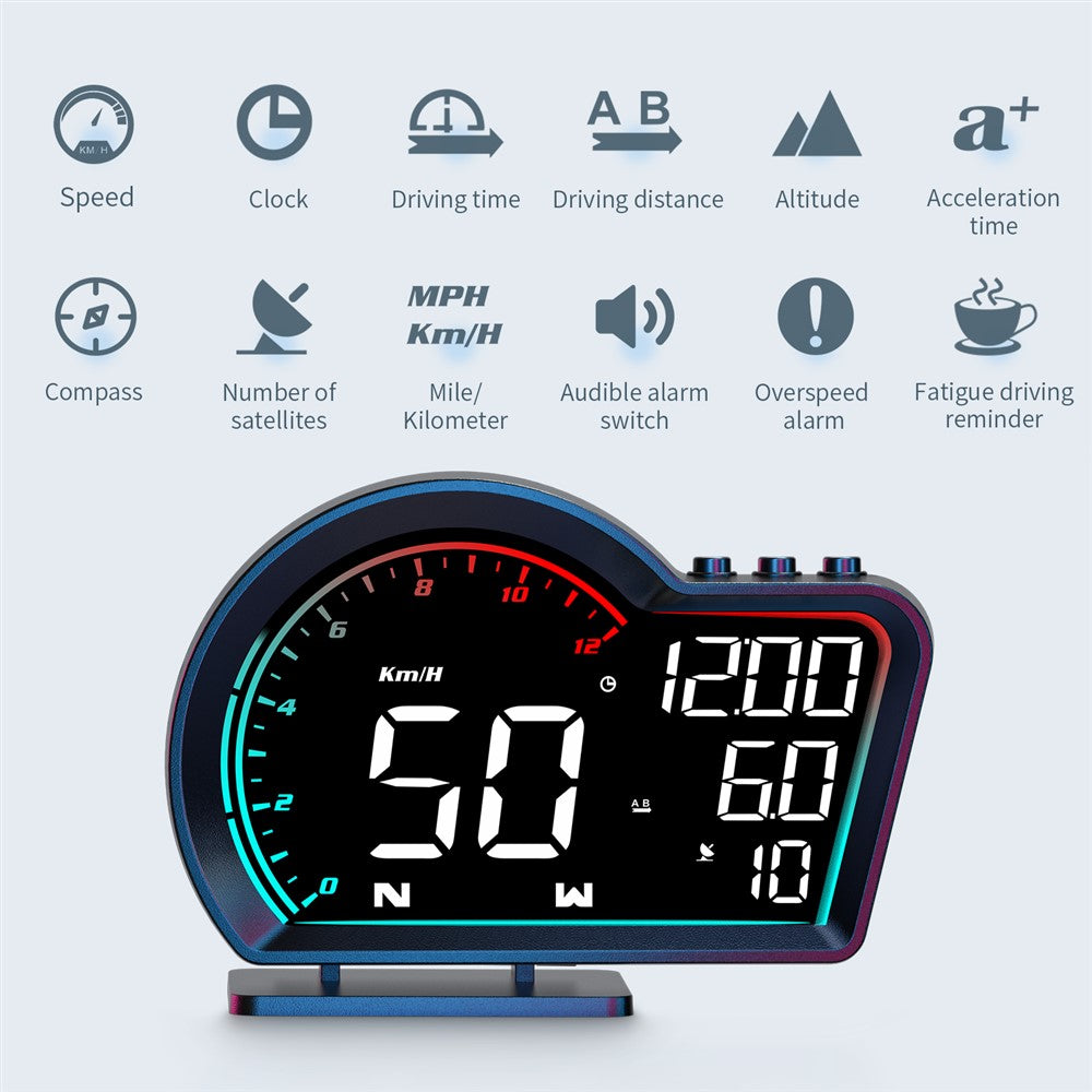 G16 Head Up Display Auto Speedometer Digital Odometer Alarm Reminder GPS HUD Gauge