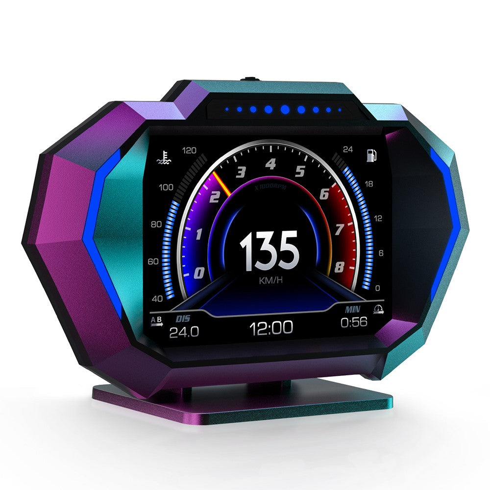 P24 Head-Up Display til bil OBD + GPS HUD Indbygget computer Digitalt speedometer med omgivende lys