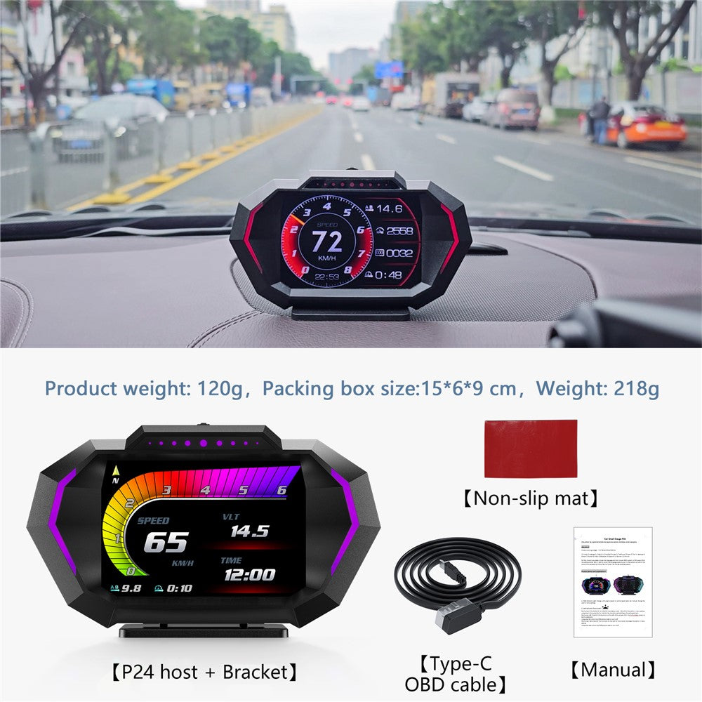 P24 Head-Up Display til bil OBD + GPS HUD Indbygget computer Digitalt speedometer med omgivende lys