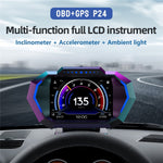 P24 Head-Up Display til bil OBD + GPS HUD Indbygget computer Digitalt speedometer med omgivende lys
