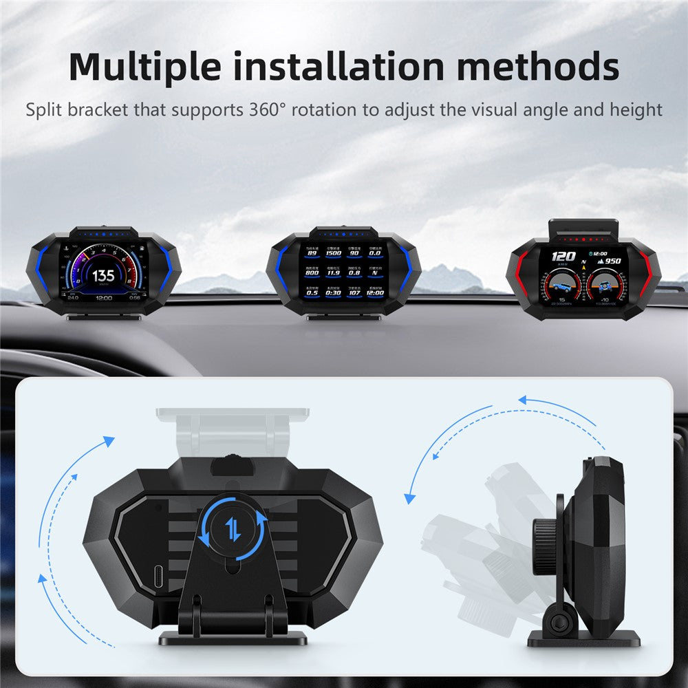 P24 Head-Up Display til bil OBD + GPS HUD Indbygget computer Digitalt speedometer med omgivende lys