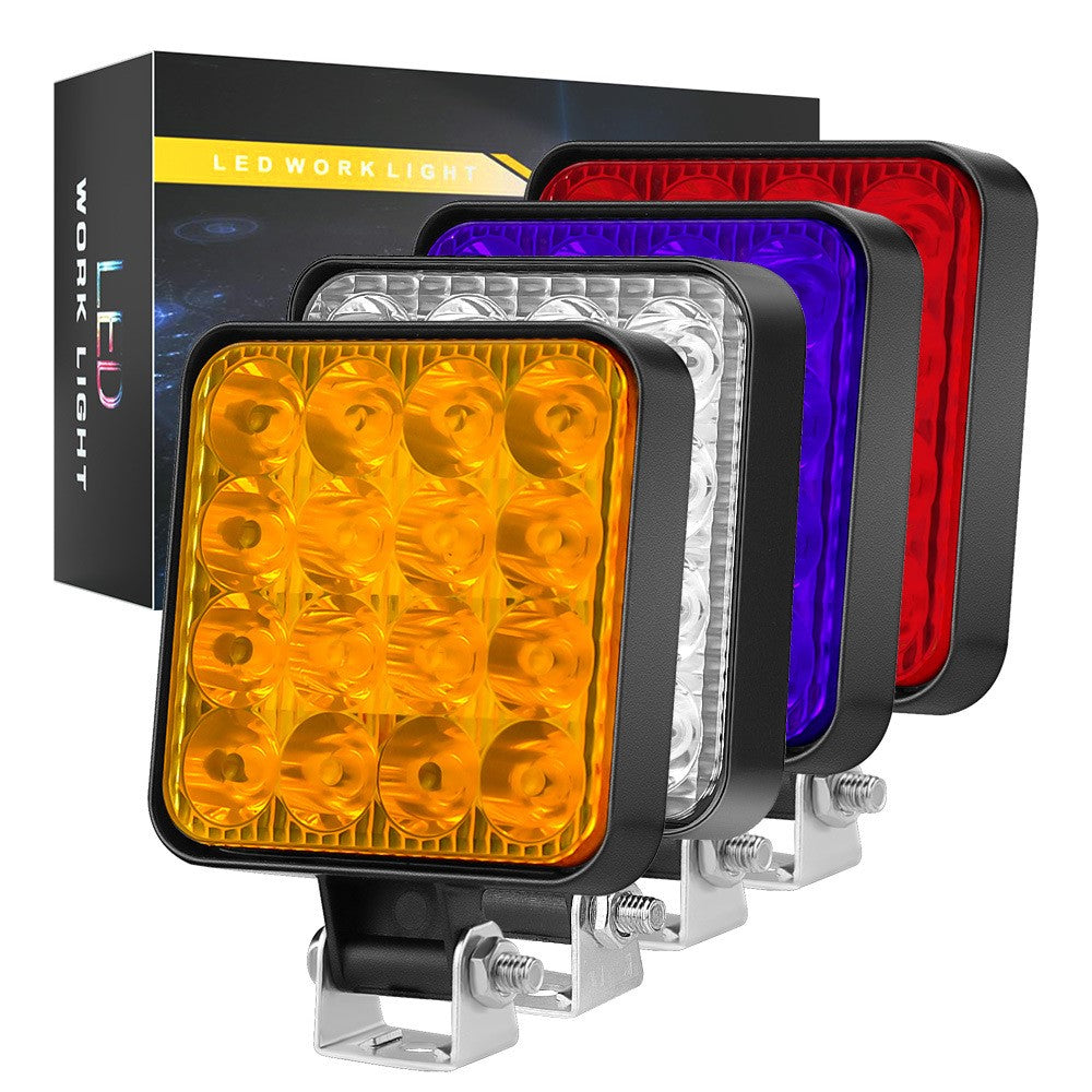 48W 12V 16-LED Car Driving Work Light Waterproof Square Car Off-Road Headlight