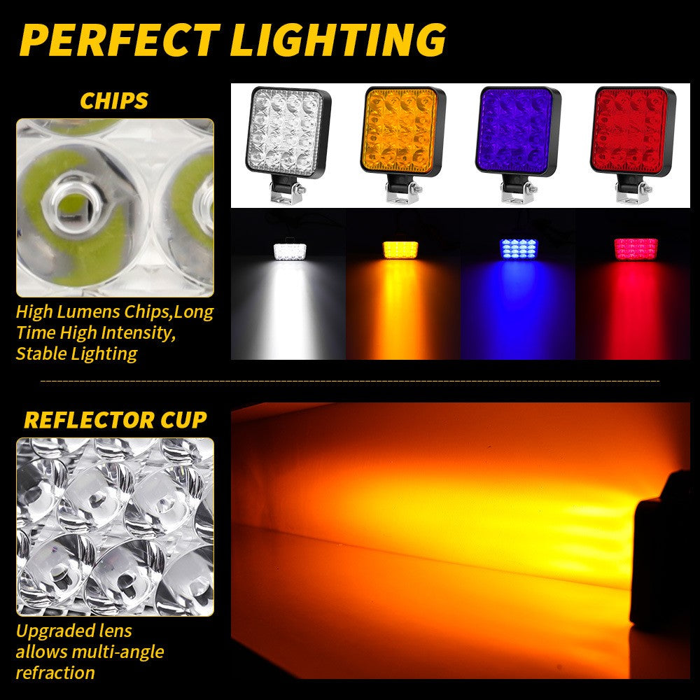 48W 12V 16-LED Car Driving Work Light Waterproof Square Car Off-Road Headlight