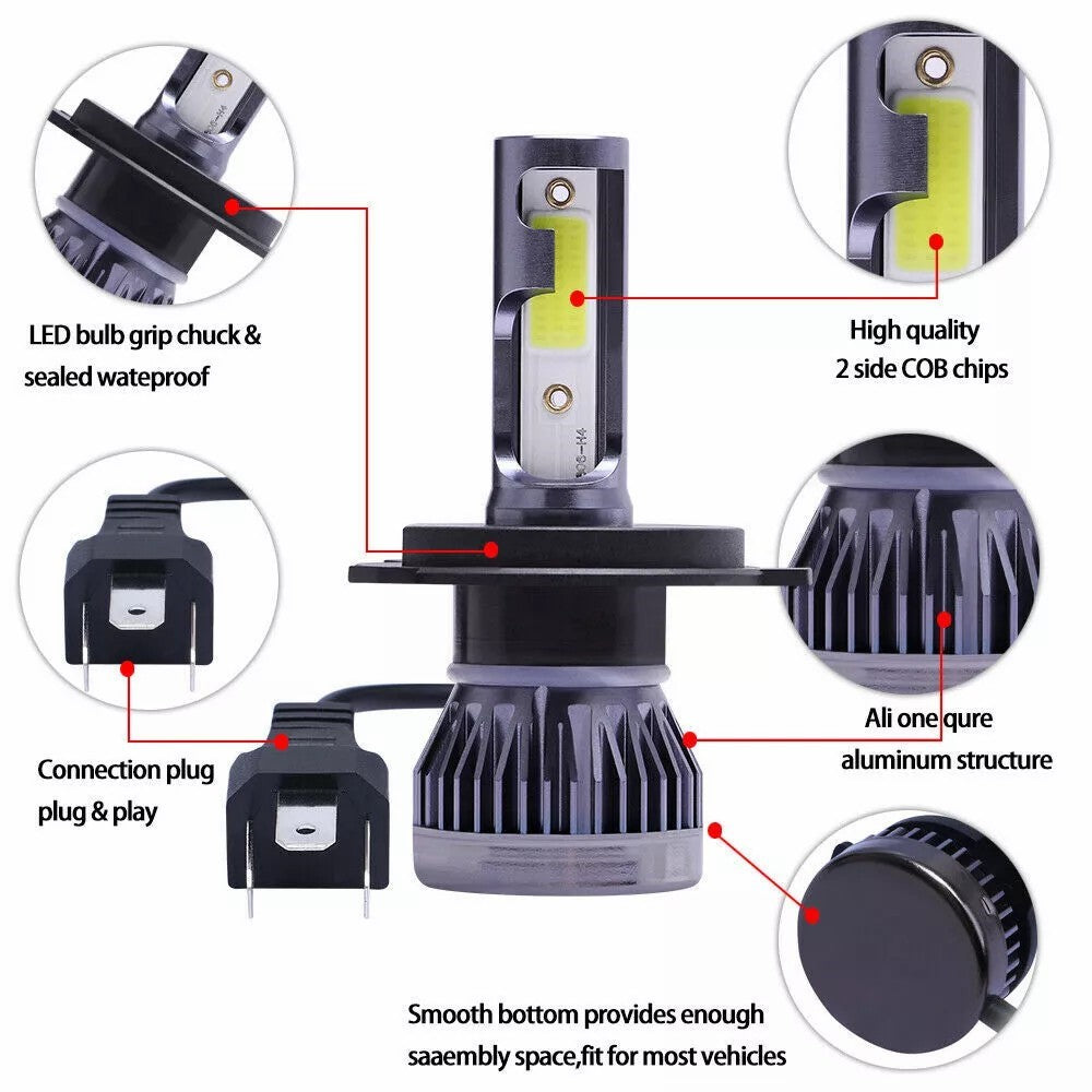 2Pcs H4 LED Headlight 360 Degree Illumination 120W 6000K High Low Beam Car Fog Lamp