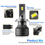 FV7 2Pcs H4 LED Headlights 120W 6000K High Low Beam Waterproof Car Front Driving Lamp