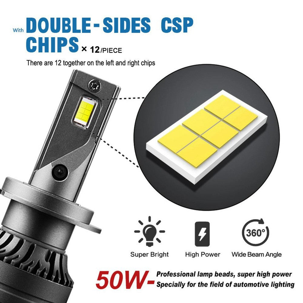 FV7 2Pcs H4 LED Headlights 120W 6000K High Low Beam Waterproof Car Front Driving Lamp