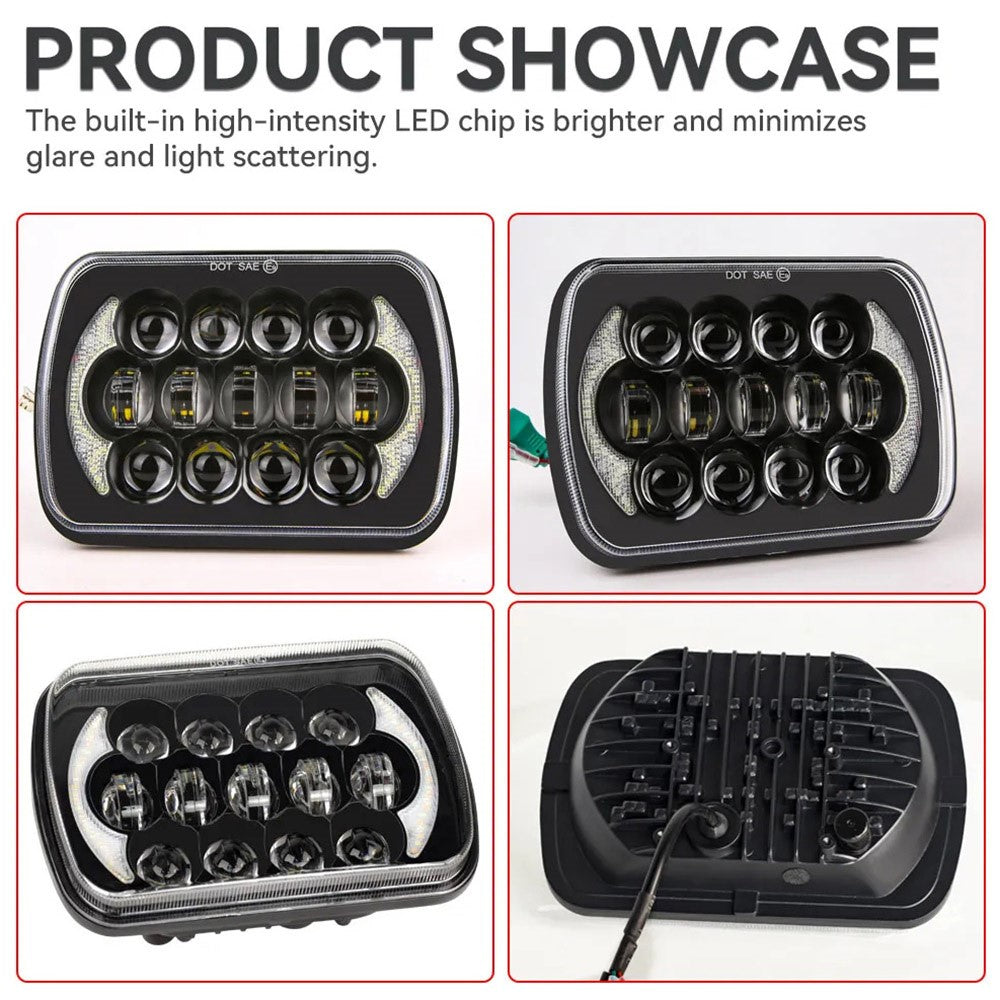 105W High Power IP67 Waterproof High Low Beam Square Car LED Headlight for 5x7 6x7 Inch Vehicles