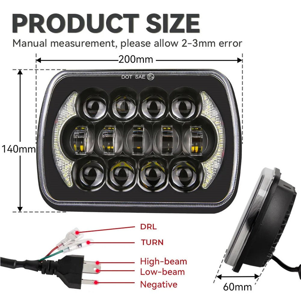105W High Power IP67 Waterproof High Low Beam Square Car LED Headlight for 5x7 6x7 Inch Vehicles
