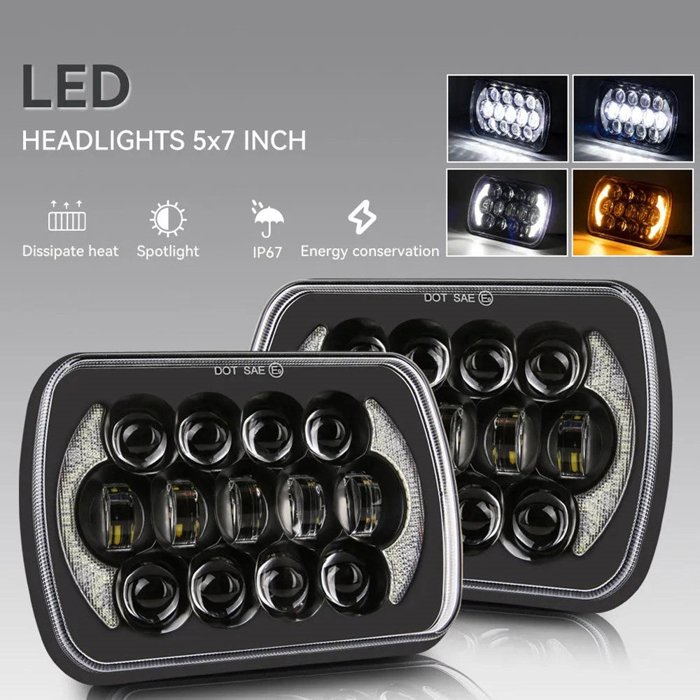 105W High Power IP67 Waterproof High Low Beam Square Car LED Headlight for 5x7 6x7 Inch Vehicles