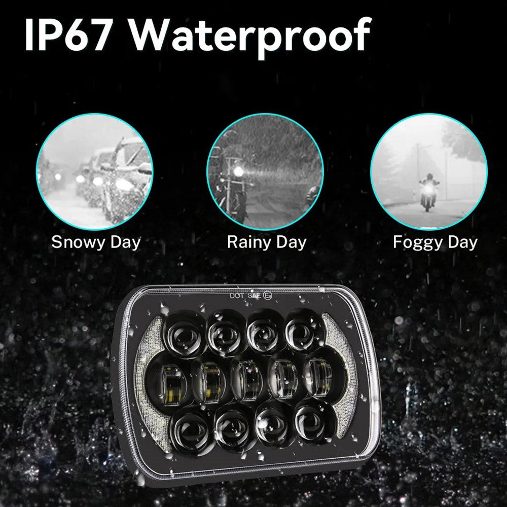 105W High Power IP67 Waterproof High Low Beam Square Car LED Headlight for 5x7 6x7 Inch Vehicles