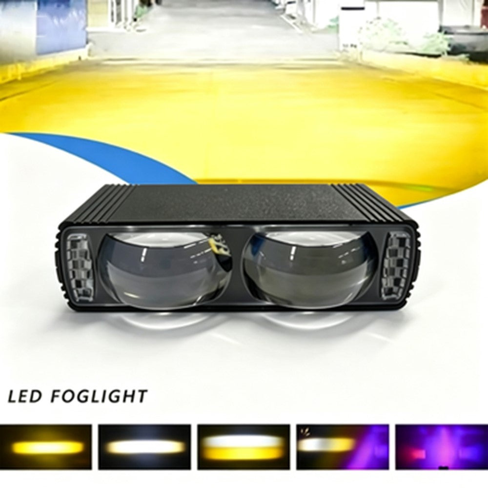 Dual Lens LED Fog Light White + Yellow Light 10W High Low Beam Motorcycle Headlight