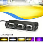 Triple Lens LED Fog Light White + Yellow Light 10W High Low Beam Motorcycle Headlight