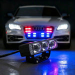 Triple Lens LED Fog Light White + Yellow Light 10W High Low Beam Motorcycle Headlight