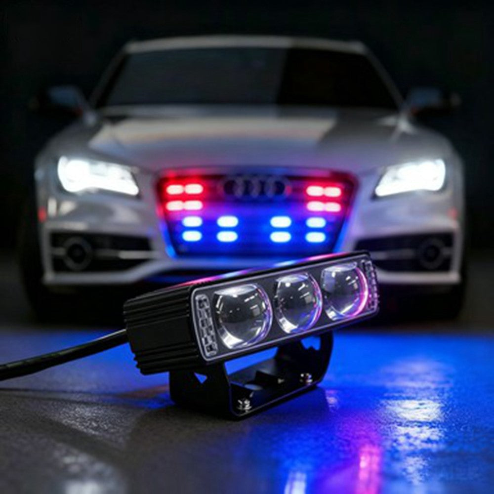 Triple Lens LED Fog Light White + Yellow Light 10W High Low Beam Motorcycle Headlight