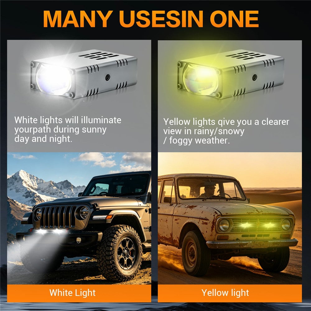S10 16W LED Auxiliary Light Three Lighting Modes White Yellow Mixed Beam Fog Light for Vehicles SUV Truck Motorcycle
