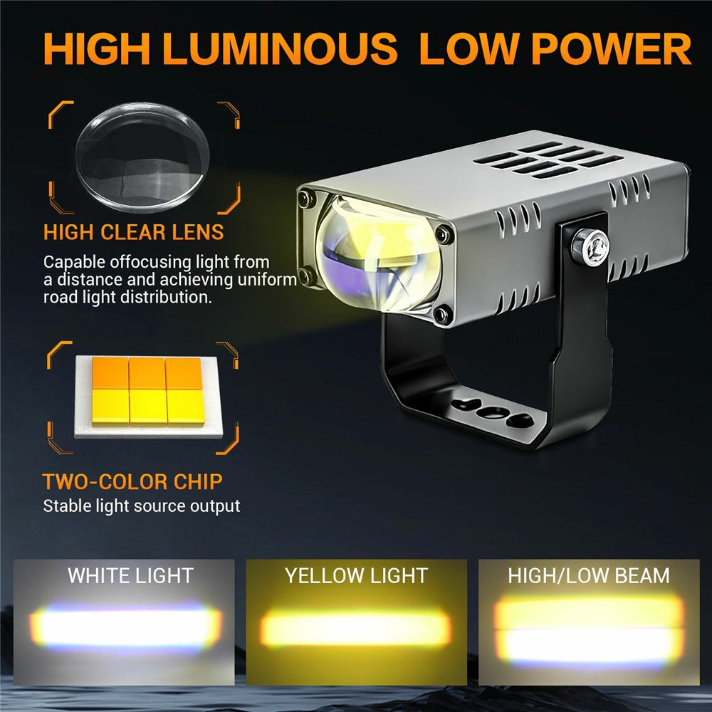 S10 16W LED Auxiliary Light Three Lighting Modes White Yellow Mixed Beam Fog Light for Vehicles SUV Truck Motorcycle