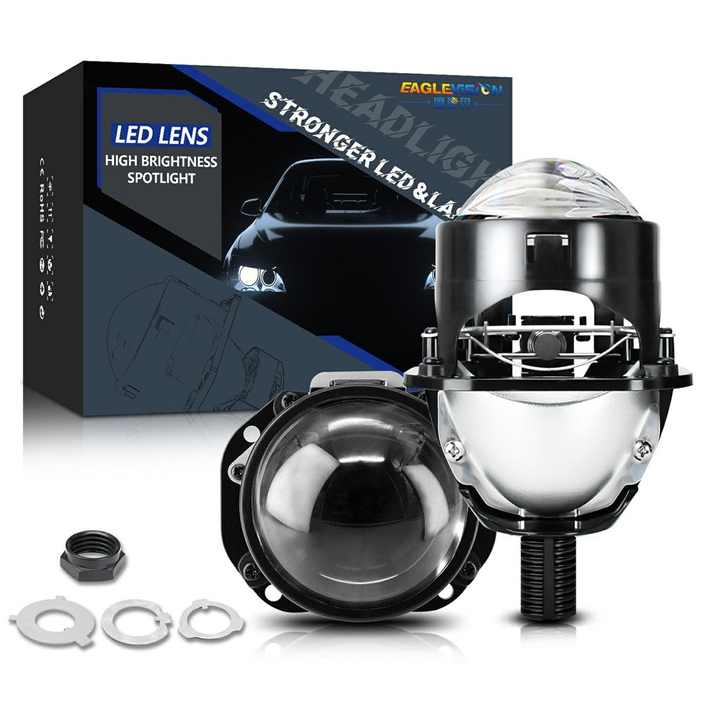 T02 1Pc 2.5 Inch Bi-LED Projector Lens 6000K White Light High Low Beam Anti-Glare Car Headlight