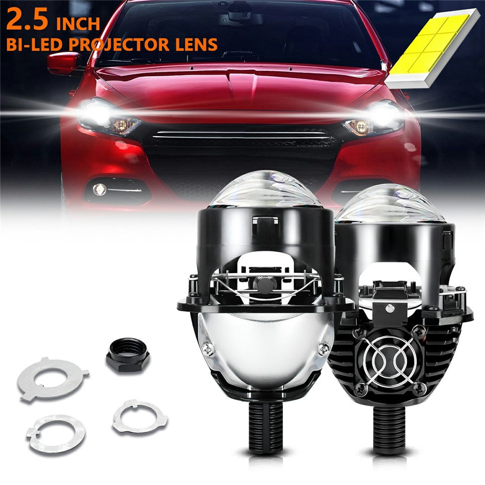 T02 1Pc 2.5 Inch Bi-LED Projector Lens 6000K White Light High Low Beam Anti-Glare Car Headlight
