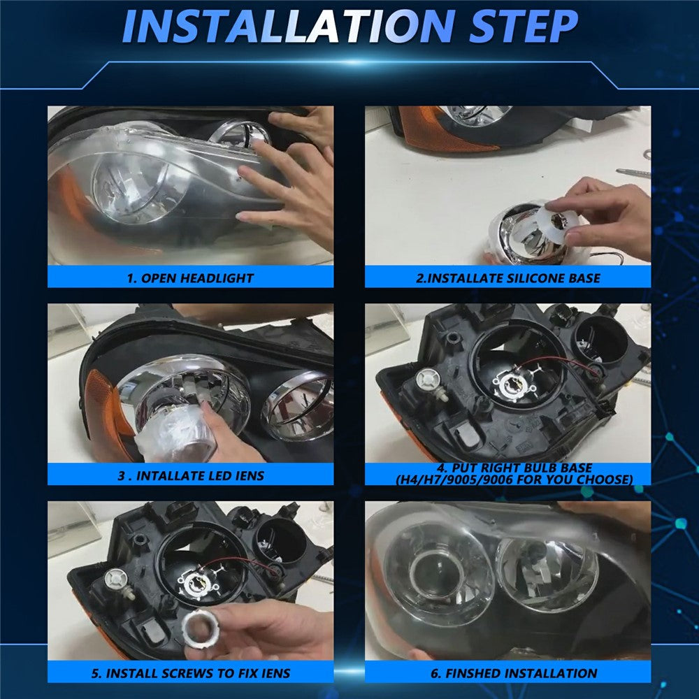 T02 1Pc 2.5 Inch Bi-LED Projector Lens 6000K White Light High Low Beam Anti-Glare Car Headlight