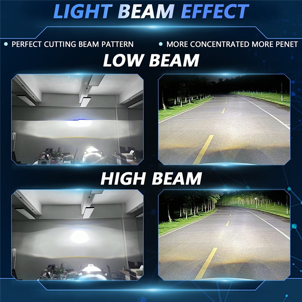T02 1Pc 2.5 Inch Bi-LED Projector Lens 6000K White Light High Low Beam Anti-Glare Car Headlight