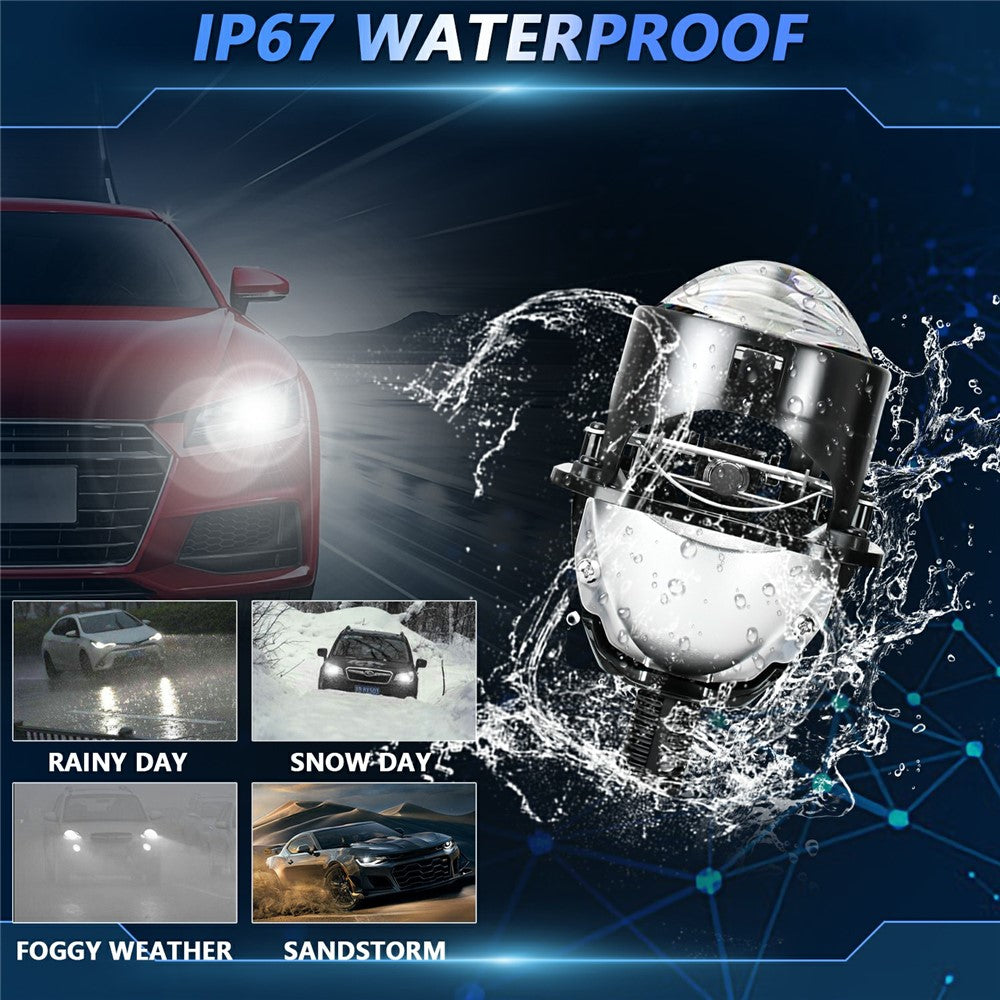 T02 1Pc 2.5 Inch Bi-LED Projector Lens 6000K White Light High Low Beam Anti-Glare Car Headlight