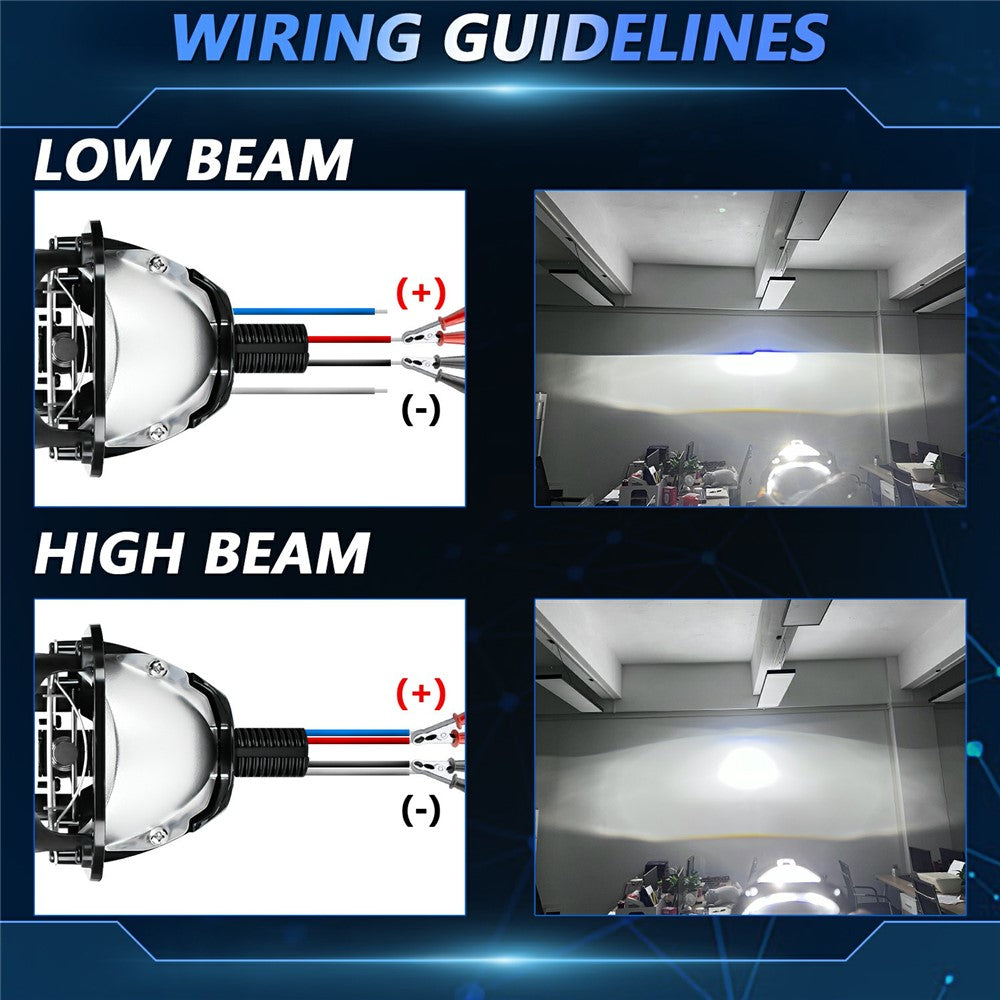 T02 1Pc 2.5 Inch Bi-LED Projector Lens 6000K White Light High Low Beam Anti-Glare Car Headlight