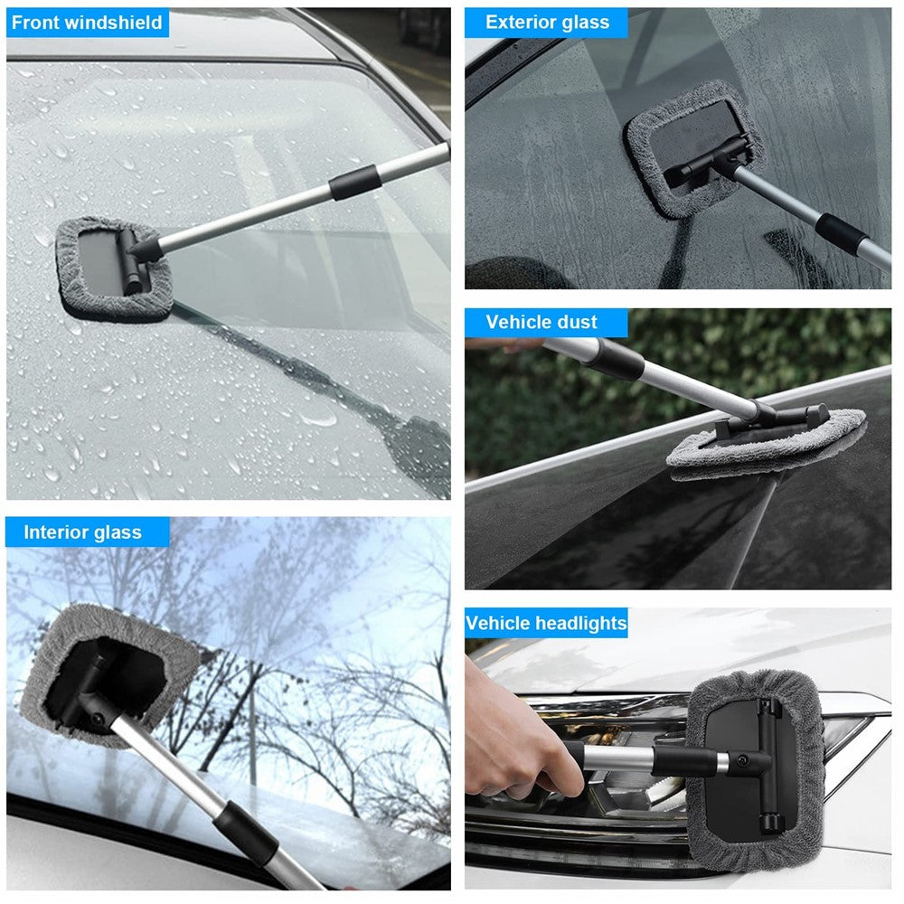 095 32.5-46.5cm Window Cleaner with Handle and Microfiber Cloth Cleaning Tool Car Windshield Cleaning Device