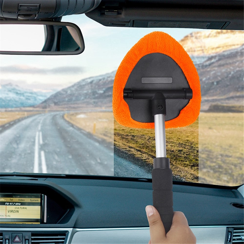 132 2-in-1 Window Windshield Cleaning Tool Car Window Snow Scraper with 38-52cm Extendable Handle and Microfiber Cloth Window Cleaning Brush