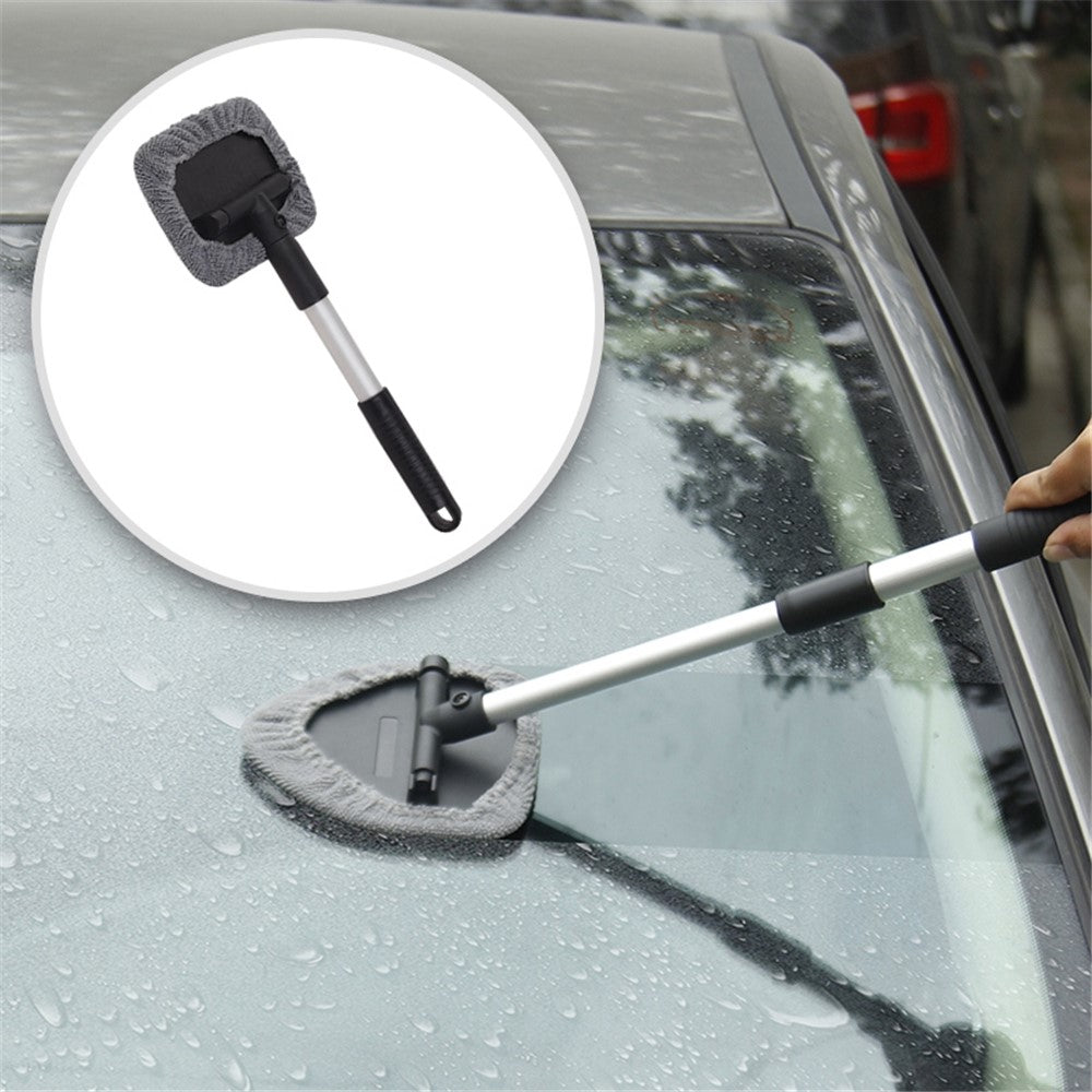 130 Window Windshield Cleaning Tool with 34-49cm Extendable Handle and Microfiber Cloth Car Window Cleaner Triangle Cleaning Wipe
