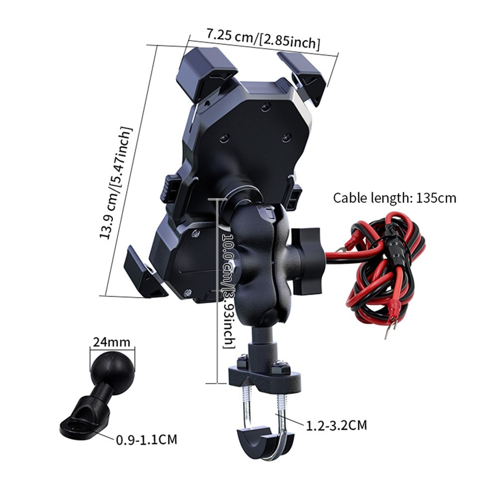 ZH-1288C1 Rotation Motorcycle Qi Wireless+USB Fast Charging Phone Mount Charger Handlebar Cellphone Holder