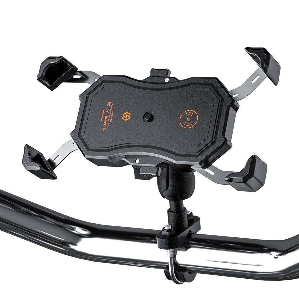 ZH-1288C1 Rotation Motorcycle Qi Wireless+USB Fast Charging Phone Mount Charger Handlebar Cellphone Holder