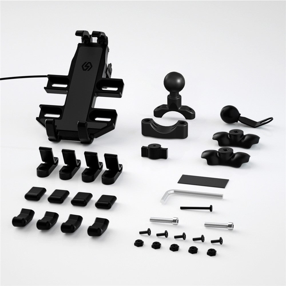 CS-1098A1 360 Degree Rotation Phone Holder Motorcycle Rearview Mirror / Handlebar Mount Bracket with USB Charging Port