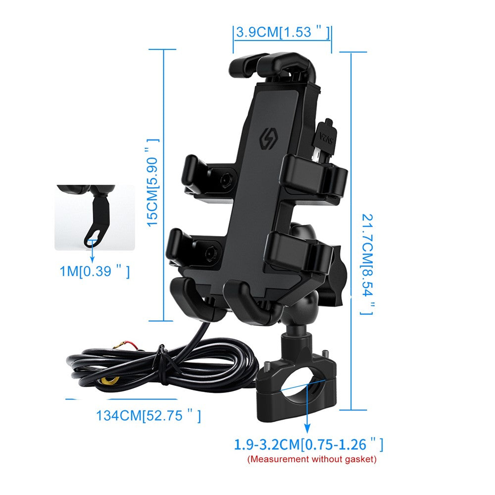 CS-1098A1 360 Degree Rotation Phone Holder Motorcycle Rearview Mirror / Handlebar Mount Bracket with USB Charging Port
