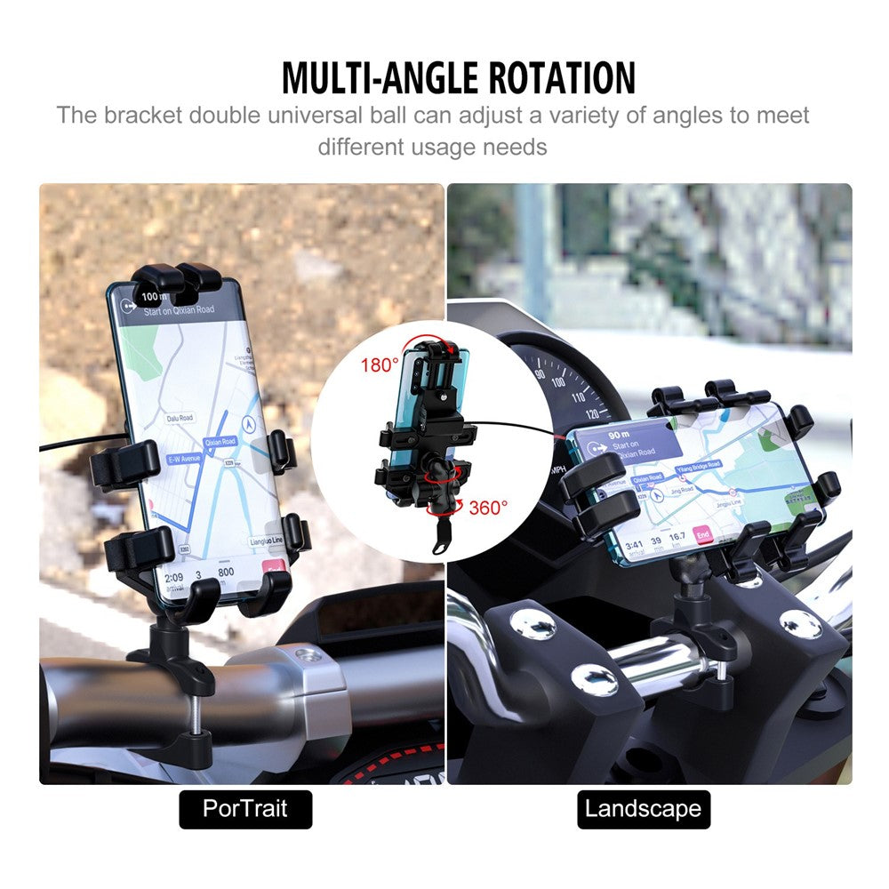 CS-1098A1 360 Degree Rotation Phone Holder Motorcycle Rearview Mirror / Handlebar Mount Bracket with USB Charging Port