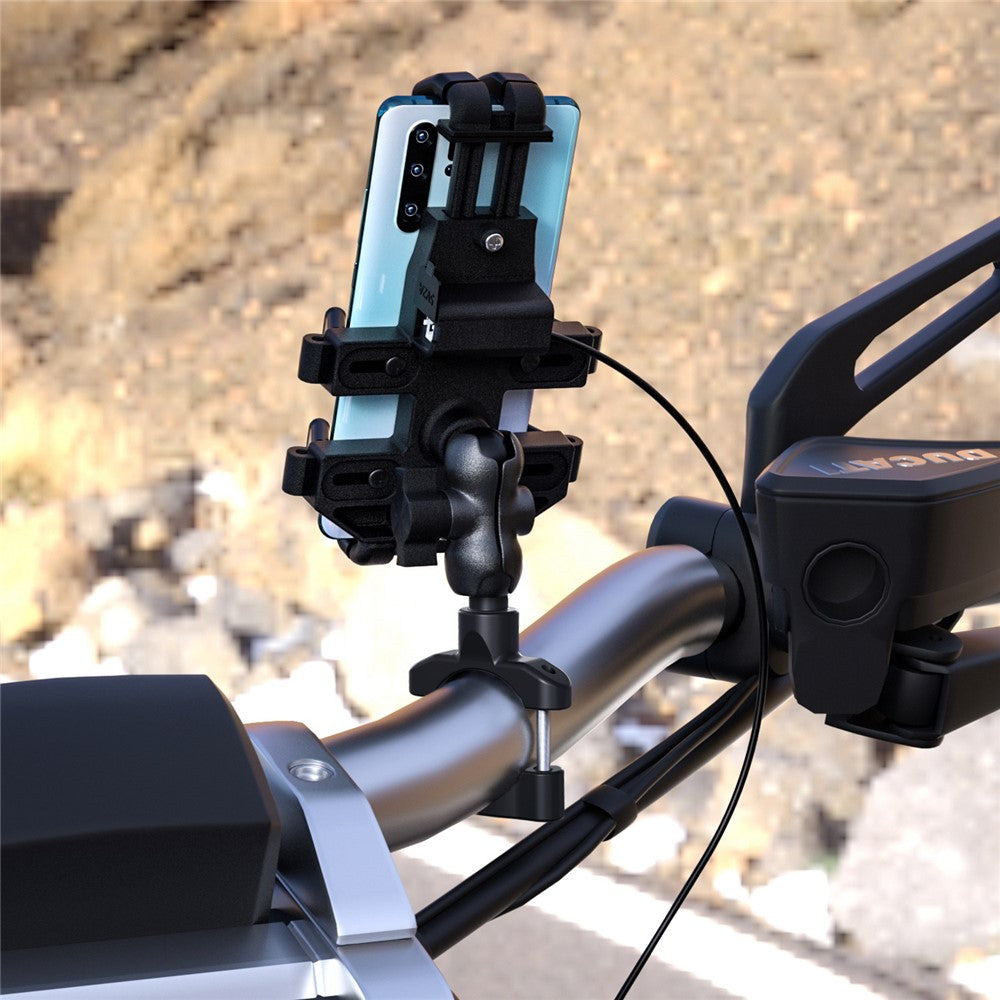 CS-1098A1 360 Degree Rotation Phone Holder Motorcycle Rearview Mirror / Handlebar Mount Bracket with USB Charging Port