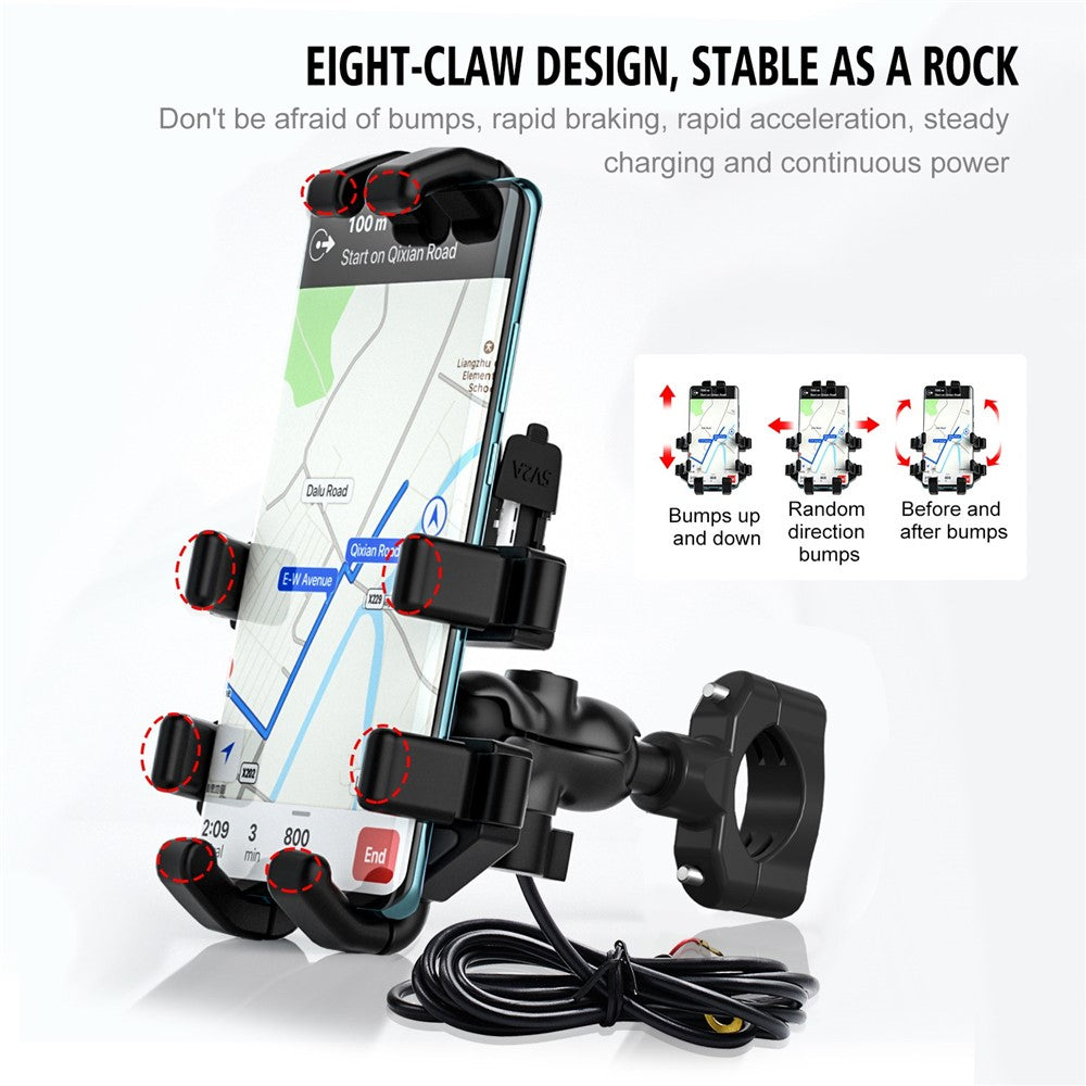 CS-1098A1 360 Degree Rotation Phone Holder Motorcycle Rearview Mirror / Handlebar Mount Bracket with USB Charging Port