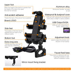 CS-1098A1 360 Degree Rotation Phone Holder Motorcycle Rearview Mirror / Handlebar Mount Bracket with USB Charging Port