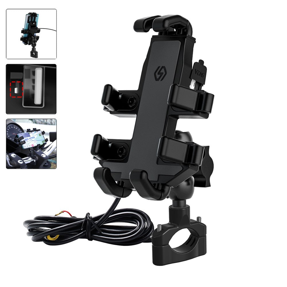 CS-1098A1 360 Degree Rotation Phone Holder Motorcycle Rearview Mirror / Handlebar Mount Bracket with USB Charging Port