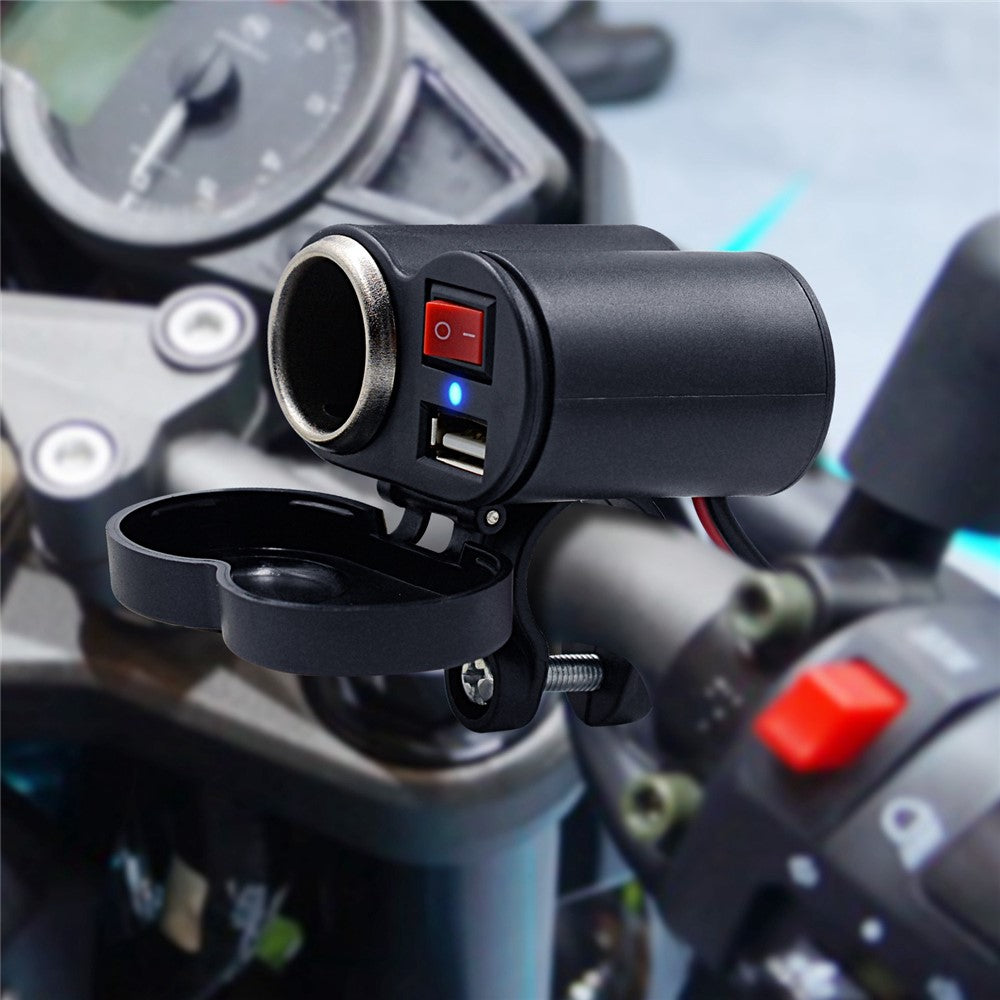 CS-313G1 Motorcykelmodificeret USB-oplader Vandtæt telefonopladningsadapter med cigarettænderstik og afbryder